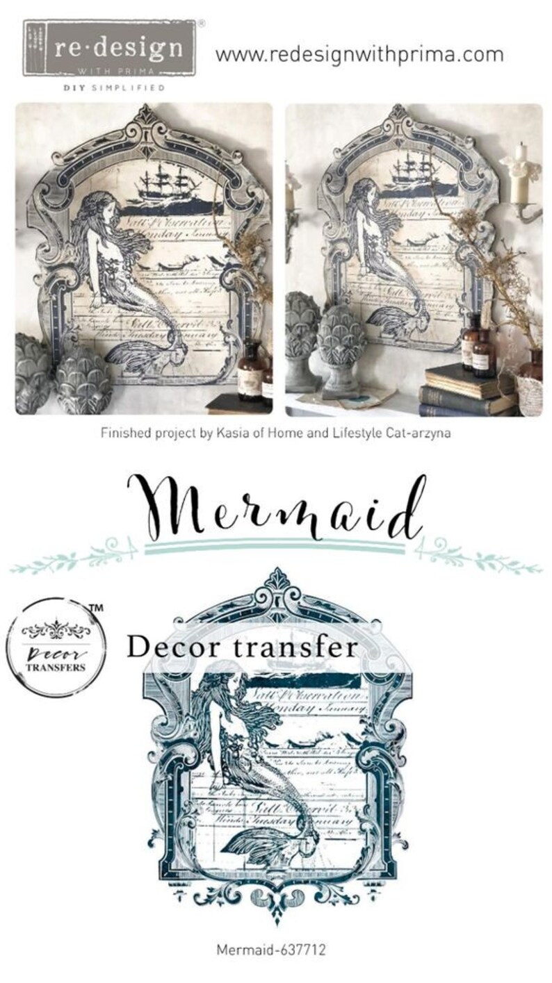Rub on Furniture Transfers MERMAID Transfer DISCONTINUED Etsy