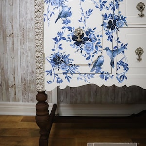 Rub On Transfers for Furniture PRETTY in BLUE | Redesign With Prima Transfers | Floral Birds Branches Flowers Vines