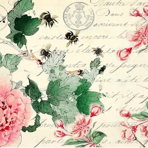 Roycycled Decoupage Paper, CHERRY BLOSSOMS, Decoupage Tissue Paper, Roycycled Treasures, Bees, Floral Decoupage Paper