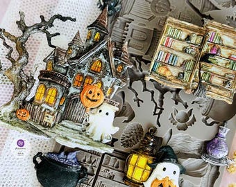 Silicone Mold for Resin and Crafting BEWITCHED | Redesign with Prima | Polymer Clay Baking Fondant | Halloween Spooky Haunted House