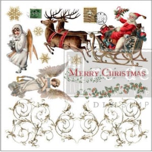 Christmas Rub on Transfers for Crafts and Furniture HOLIDAY TRADITIONS || Redesign with Prima Maxi  Decor Transfer || Santa&#39;s Sleigh