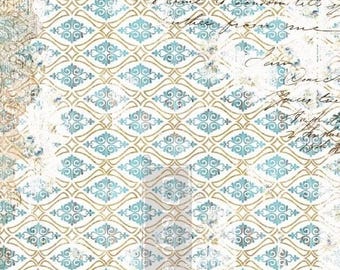 Large Decoupage Paper for Furniture DISTRESSED DECO | Redesign with Prima Fiber Paper | Mulberry Paper | Aqua Diamonds Script