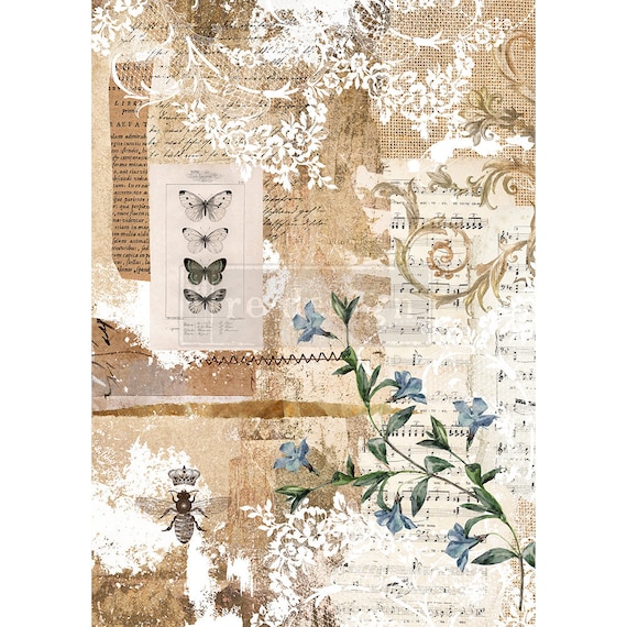 Rice Paper, BOTANICAL SONATA Decoupage Rice Paper by Redesign with Prima (1 Sheet) 11.5″ X 16.25″, Tissue Paper for Furniture