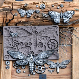 Silicone Molds for Resin MECHA MOTH || Redesign with Prima FINNABAIR || Food Safe Resin Polymer Clay Baking Fondant Steampunk Insects Moths