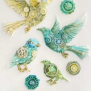 New! Silicone Mold Resin GEARS of FLIGHT || Redesign with Prima Moulds || Resin Polymer Clay Baking Fondant || Steampunk Birds || 5&#39; x 10&quot;
