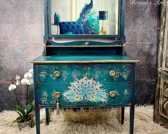 Peacock Dreams, Redesign with Prima, Rub on Transfers, Furniture Decal, Furniture Transfers, embellishment