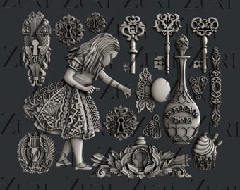 ALICE COLLECTION COMPLETE Set Alice in Wonderland Silicone Mould Zuri Moulds Resin Moulds Silicone Moulds
