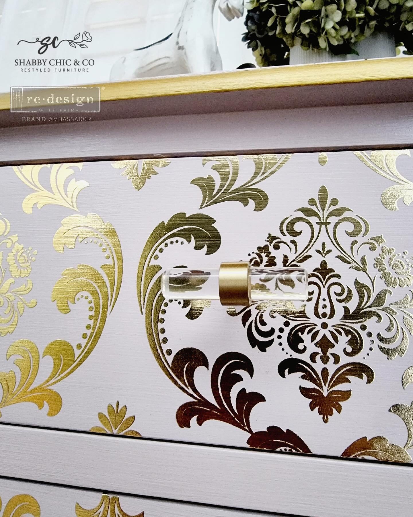 KACHA House of Damask Rub on Transfers for Furniture | Redesign with Prima Transfers | Gold Foil Furniture Transfers | 18" x 24"