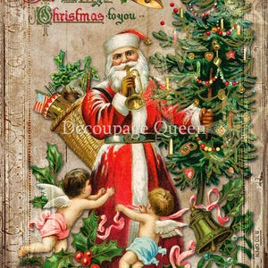 New! Rice Decoupage Paper A MERRY CHRISTMAS || Decoupage Queen | Printed Washi Paper | Vintage Christmas Santa Claus