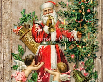 New! iDecoupage Rice Paper A MERRY CHRISTMAS || Decoupage Queen | Decorative Sheet | Vintage Christmas Santa Claus