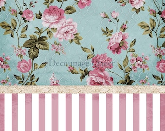Extra Large Decoupage Paper for Furniture COTTONTAIL BACKGROUND || Decoupage Queen Rice Paper || Size A0 || Flowers and Stripes