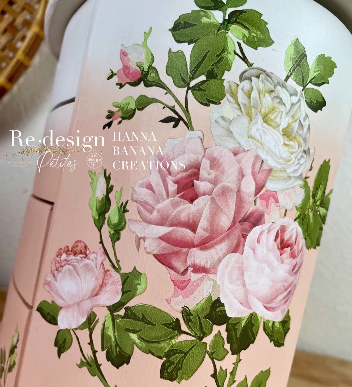 Rub On Transfers  for Furniture Salon de Diane | Redesign with Prima Decor Transfer | Pink Rose Vines | Maxi Transfers