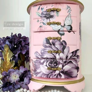 Rub on Furniture Transfer BURGUNDY ROSE GARDEN | Redesign with Prima Decals for Furniture | Dusty Rose Flowers Minty Leaves