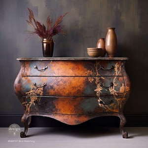 Rub on Transfers for Furniture BIRD WATCHING | Kacha Redesign with Prima Transfers | Copper Foil Decals | 18&quot; x 24&quot; Birds Branches