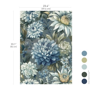 Extra Large Decoupage Paper for Furniture MYSTIC BLUE FLORALS | Redesign with Prima Fiber Paper | Exclusive Papers