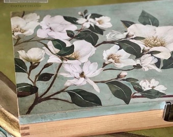 Rub on Transfers for Furniture WHITE MAGNOLIA || Redesign with Prima Small Furniture Transfers | White Flower Transfer