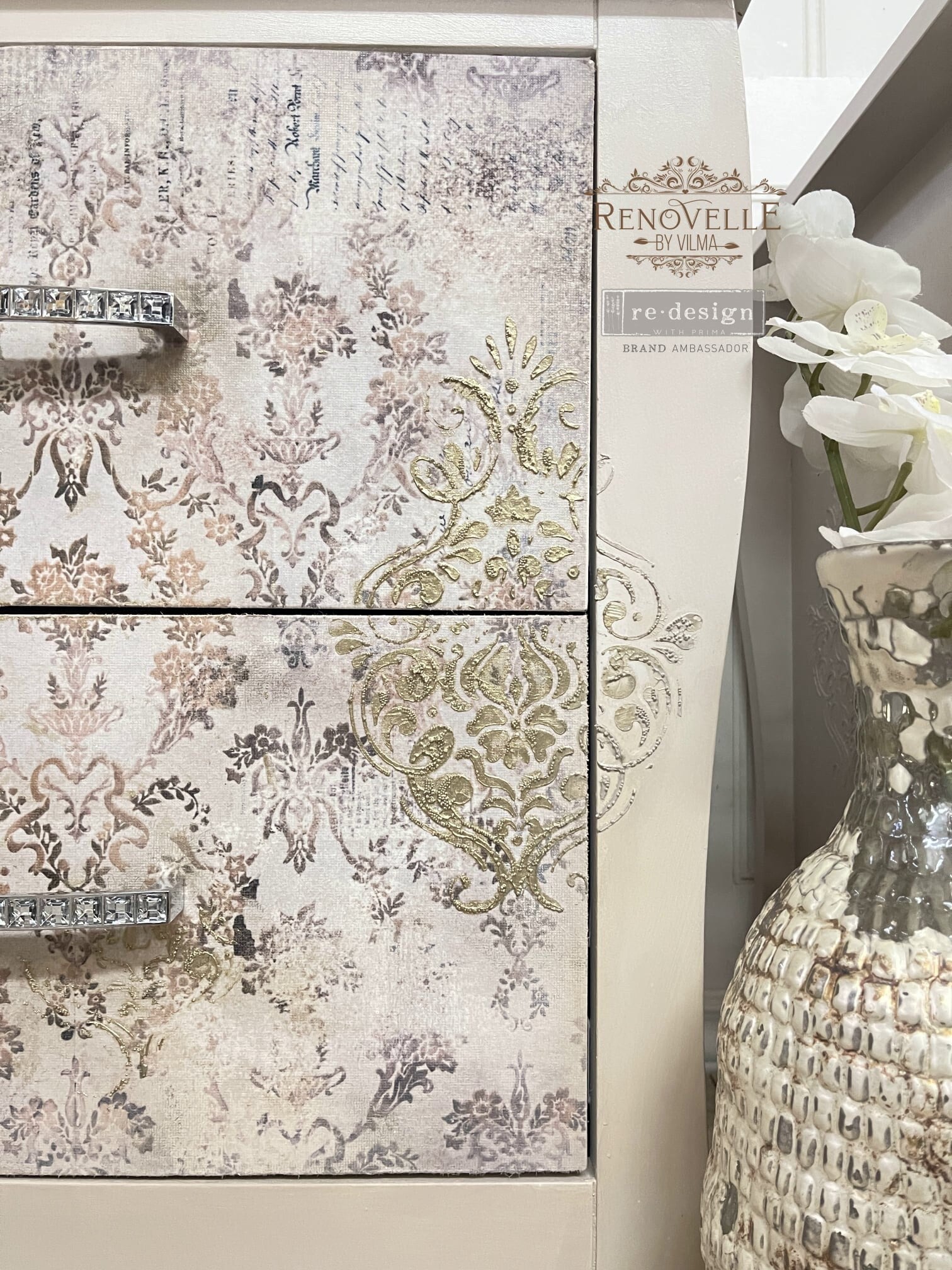 Decoupage Paper for Furniture WASHED DAMASK | Redesign with Prima Decoupage | Fiber Mulberry Paper | 19″ X 30"