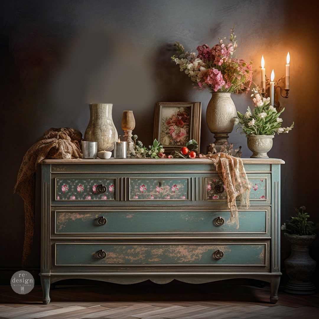 BLUSH BOUQUET, Rub on Transfers for Furniture, Redesign With Prima