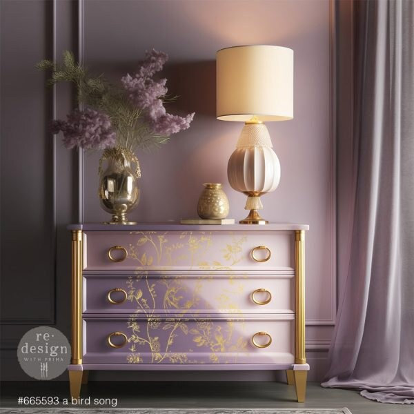 Furniture Transfers A Bird Song || KACHA & Redesign with Prima || Rub on Gold Furniture Decals