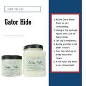 K&ouml;nnte beinhalten: Zwei Gl&auml;ser wei&szlig;er Farbe mit der Aufschrift "Gator Hide". Das gr&ouml;&szlig;ere Glas ist 16 oz und das kleinere Glas ist 4 oz. Anweisungen zur Verwendung der Farbe sind auf blauem Hintergrund aufgelistet.