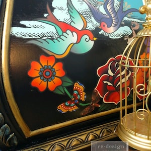 Rub on Transfers for Furniture INKED FLASH || Redesign with Prima Transfer and Decals || Floral Birds CeCe Restyled