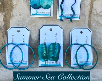 Beautiful Turquoise earrings made from recycled plastic and inspired by the Summer Sea