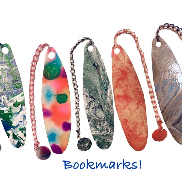 Bookmarks from rescued and recycled plastic Hand painted bookmarks with beads