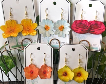 Perfect gift! Flower earrings made from recycled plastic water bottles