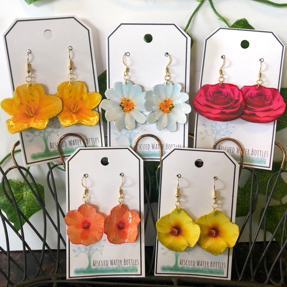 Plastic flower earrings sale