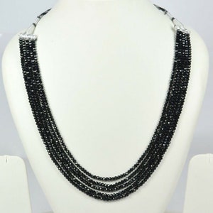 Beautiful Black Diamond 5 Strands Finest Quality Faceted Beads Necklace