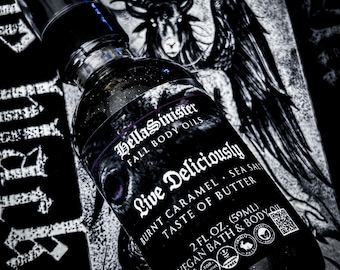 Perfumed Body Oil - Caramel, Vanilla, Popcorn, Clove - Live Deliciously - Vegan Gothic Skincare