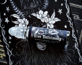 Perfume Oil Roll-On - Caramel, Vanilla, Popcorn, Clove - 10ml - Live Deliciously - Witchy Gothic Fragrance
