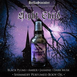 Goth Perfume Body Oil: Amber, Plum, Cherry Scent - Shimmery Vegan Moisturizer
