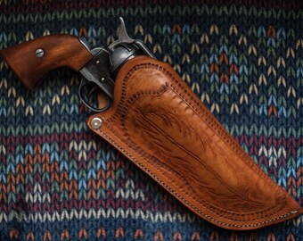 BROWN Western LEATHER PISTOL HOLSTER Civil War for 8-9/" barrell Cavalry
