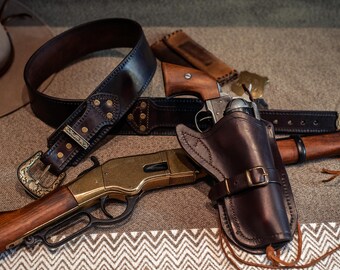 The "Yosemite" Gun Rig, Peacemaker Holster, Colt SAA M 1873, Handmade Natural Leather, Right Hand Draw, Western Holster, Cowboy Gun Belt