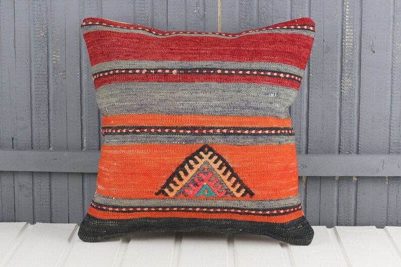 Home Decor 16x16 Handwoven Turkish Kilim Pillow Vintage Kilim Pillow Couch Throw Pillow Patchwork Kilim Cover Decorative Throw Pillow