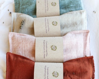 Almohada para ojos con peso, de lino color lavanda (lavable), antifaz para yoga, meditación y sueño.
