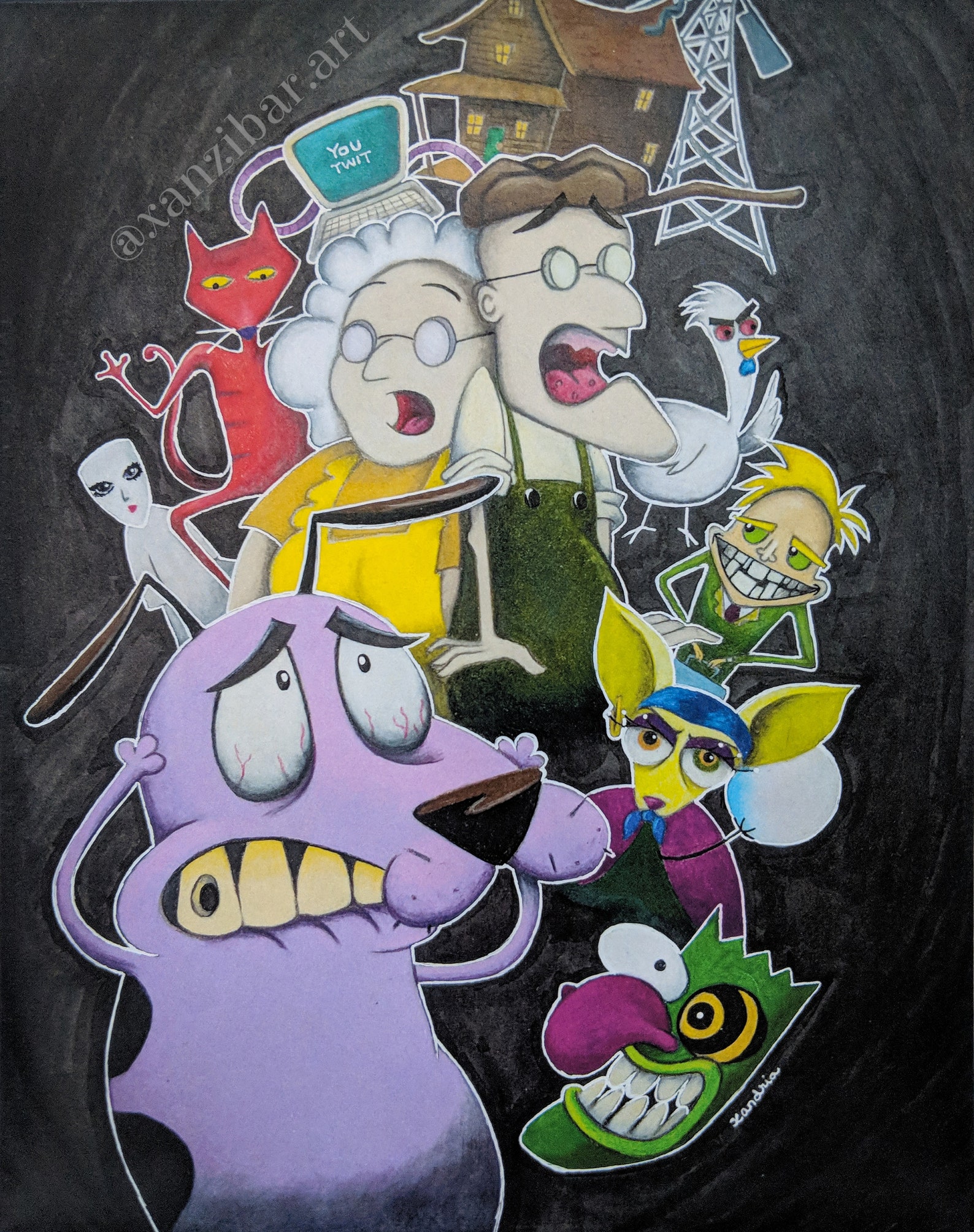 Courage the Cowardly Dog Fan Art Original Print Cartoon | Etsy