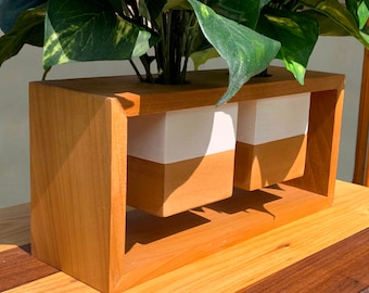 Modern Floating Floral Wood Planter