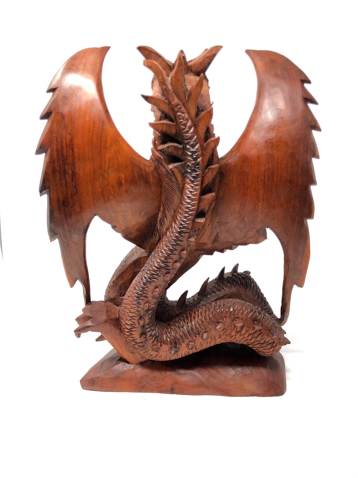 Wooden Large Dragon Statue Hand Carved Solid Heavy Wood 16 Etsy