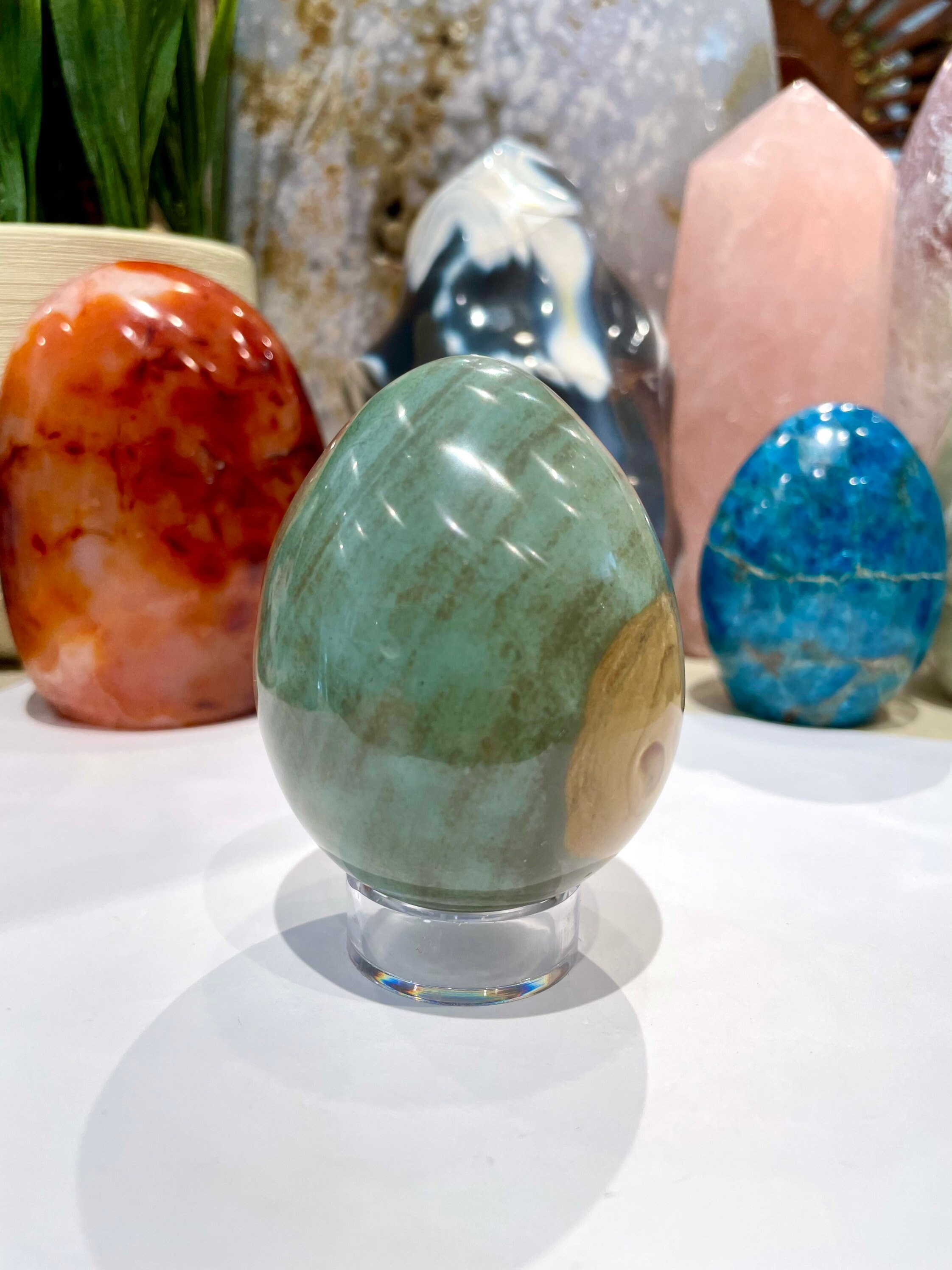 ポリクローム オーシャン ジャスパー クリスタル ロック ストーン 卵型