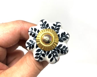 Boutons noirs et blancs peints à la main poignées de tiroir d'armoires de cuisine 12 pcs boutons de porte en céramique faits main quincaillerie de meubles