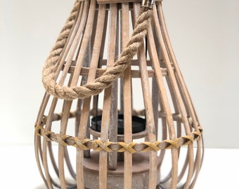 Patio Rattan Lantern Candle Holder Bamboo Hanging or Free Standing Patio Decor