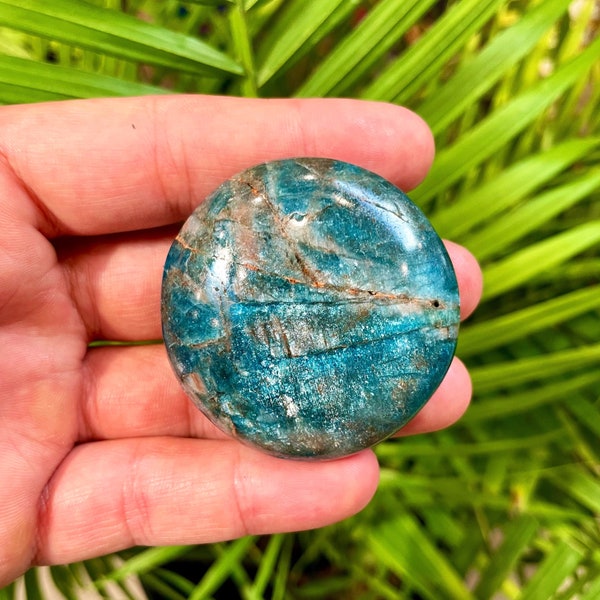 Blue Apatite Round Palm Stone Rock Healing Crystals Yoga Reiki Meditation