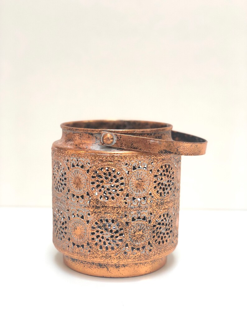 Candle Holder Lantern Bucket Perforated Bronze Copper Color Etsy