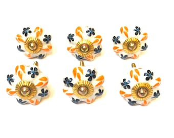 Floral Ceramic Knobs, Handpainted Spanish Design, Furniture Hardware (6Pcs)