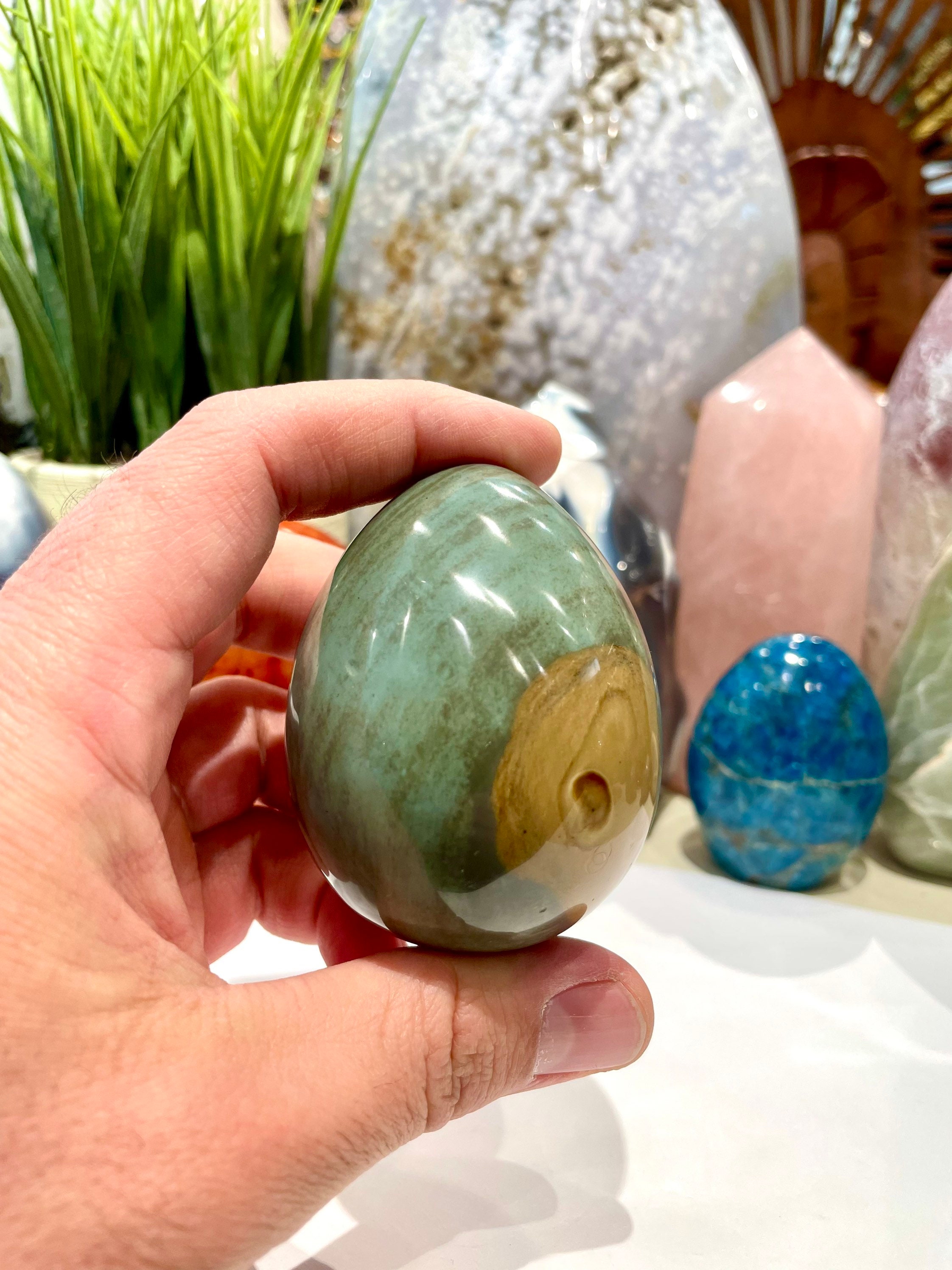 ポリクローム オーシャン ジャスパー クリスタル ロック ストーン 卵型