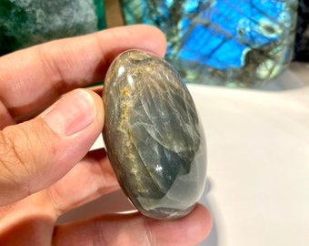 Gray Moonstone Palm Stone Grey Rock Healing Crystals Yoga Reiki