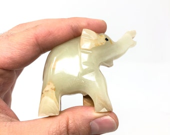 Elephant Statue Small Figurine Stone Marble Hand Carved