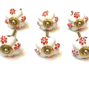 Cabinet Knobs Flowers Red 12Pcs Ceramic Handpainted Kitchen Cabinet Drawer Pulls Handmade Ceramic Door Knobs